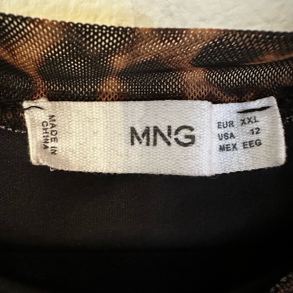 Mango Black and Brown Bodycon Dress Mock Neck Long Sleeve Size 12 - Picture 5 of 9